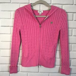 Lilly Pulitzer Zip Up Cable Knit Hoodie Sweater